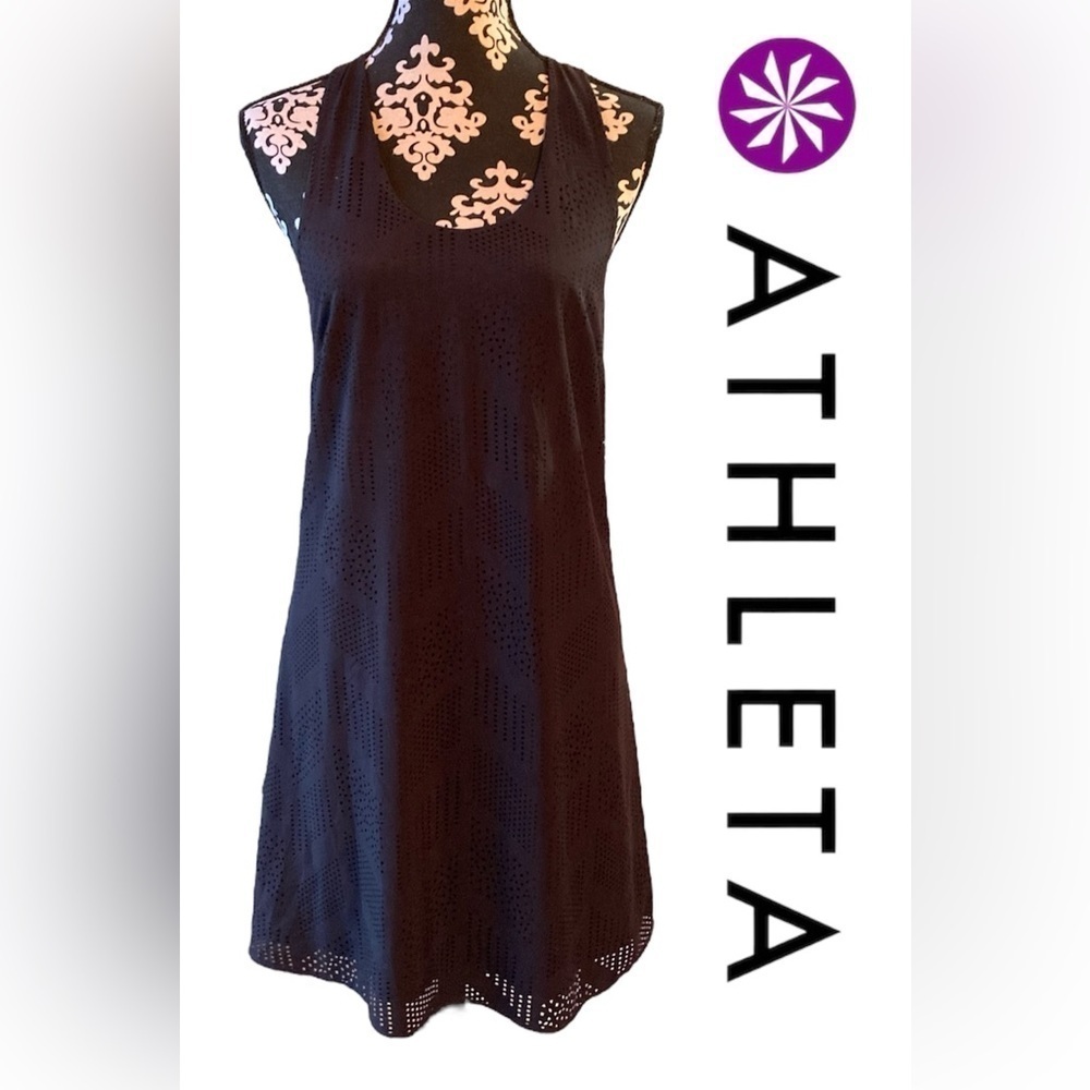 Athleta‎ Laser Cut Perforated Racerback Dress Black Espresso Brown XS Activewear